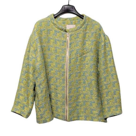 H&M Tweed Oversized Collarless Mod Zip Jacket 12 - Picture 1 of 7